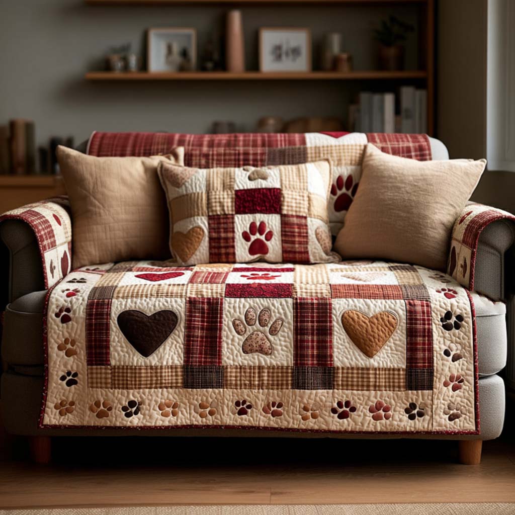 Loving Paw Trails Quilted Sofa Cover NCU0NT11731 everthome