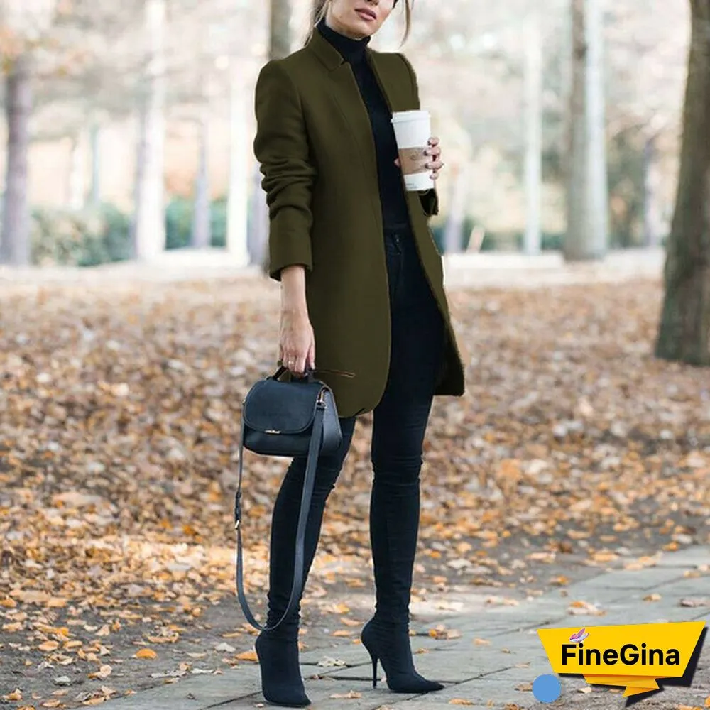 NEW Trending Autumn and Winter Fashion Women's Stand-up Collar Woolen Coat Solid Color Lapel Wool Overcoat Loose Long Windbreaker Jacket Plus Size