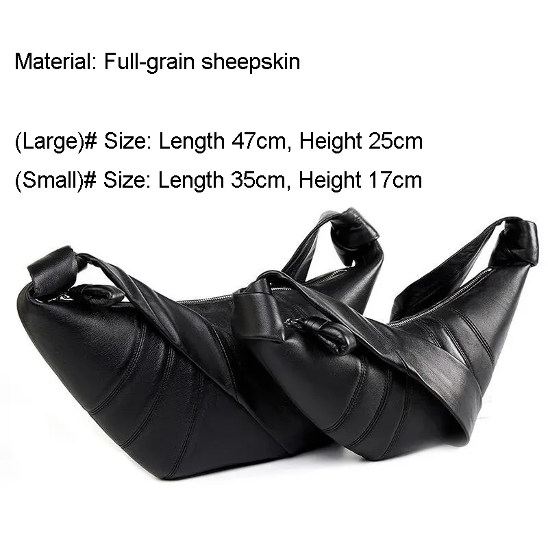 top-grain lambskin croissant bag, crossbody bag, relaxed style, genuine leather shoulder bag, dumpling bag for women.-MERUMOTE