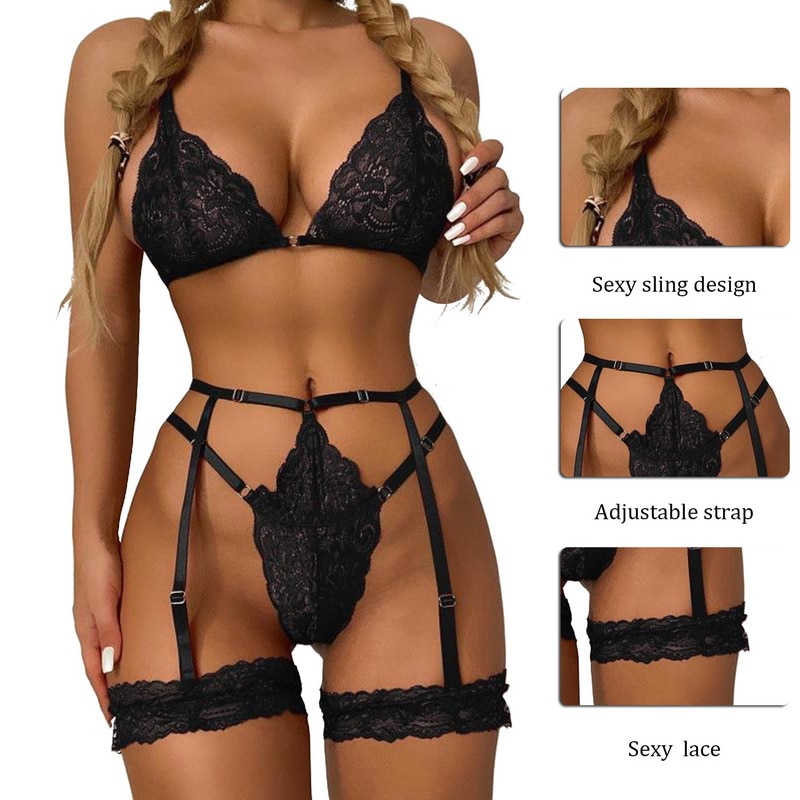 Floral Lace Transparent Lingerie Set for Women