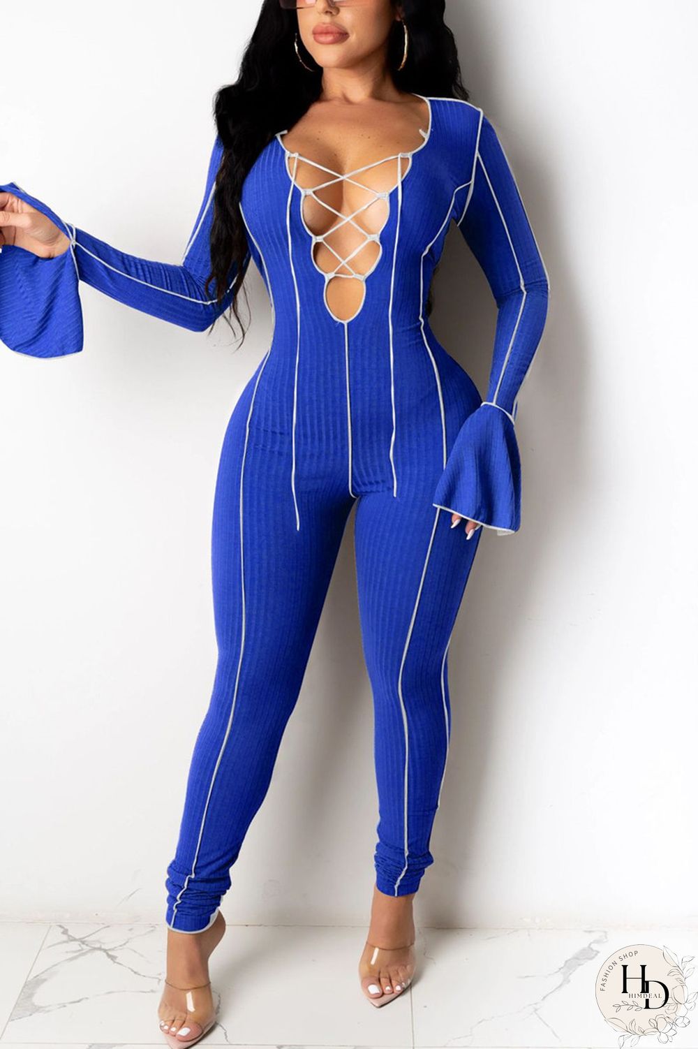 Wine Red Fashion Sexy Solid Split Joint V Neck Skinny Jumpsuits