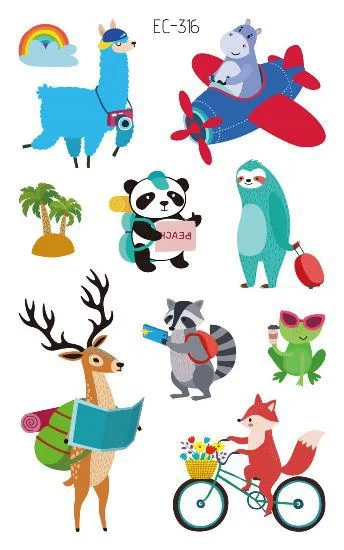 24 kinds Cartoon Animals Temporary Tattoo Stickers for Kids Lion Tiger Giraffe Elephant Fox Hedgehog Turtle tatouage temporaire