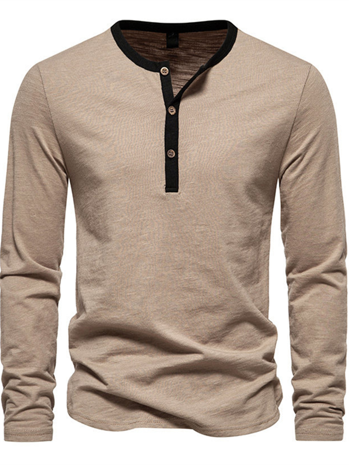 Men's T-shirt Fall and Winter New Henry Collar Men's Long-sleeved T-shirt Bottoming Shirt