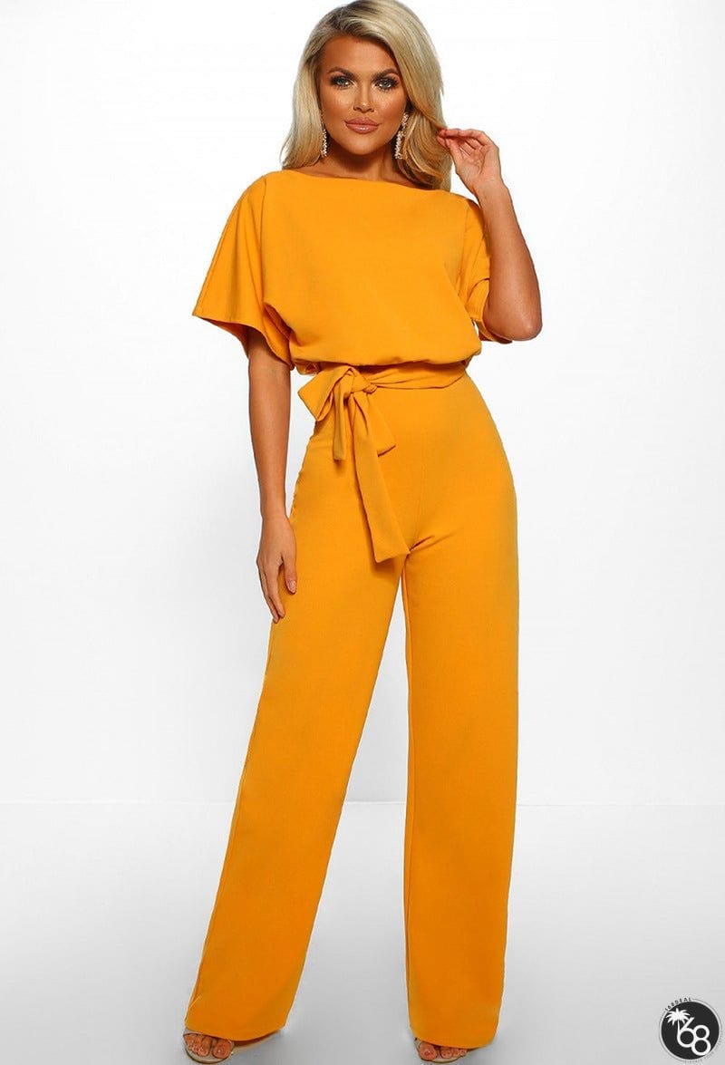 Button Lace-Up Short-Sleeved Jumpsuit | 168DEAL