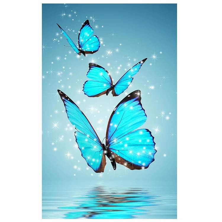 Blue Butterfly - Round Drill Diamond Painting - 25x40cm(Canvas)