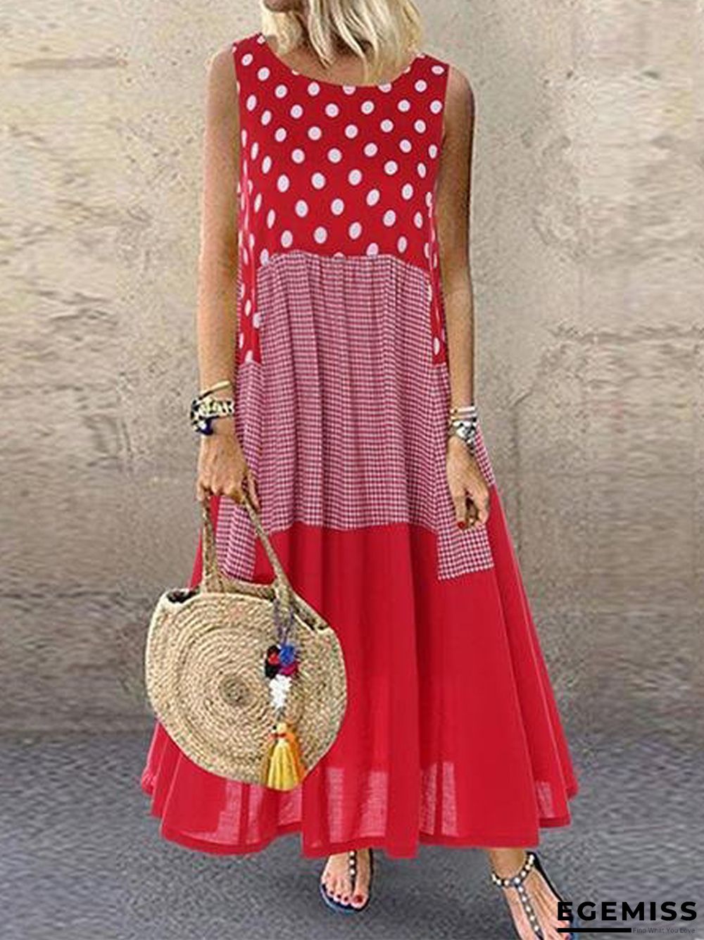 Casual Printed Sleeveless Round Neck Sweet Dresses | EGEMISS