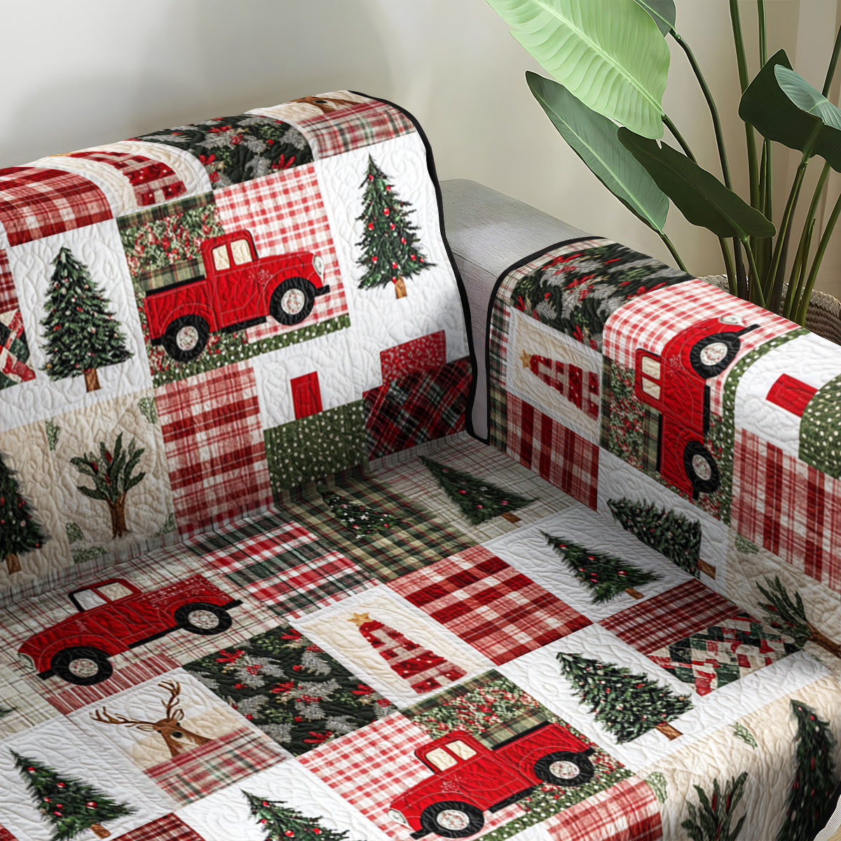 Festive Evergreen Quilted Sofa Cover NCU0PT954 everthome