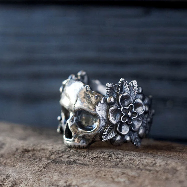 Skull Flower Gothic 925 Silver Ring