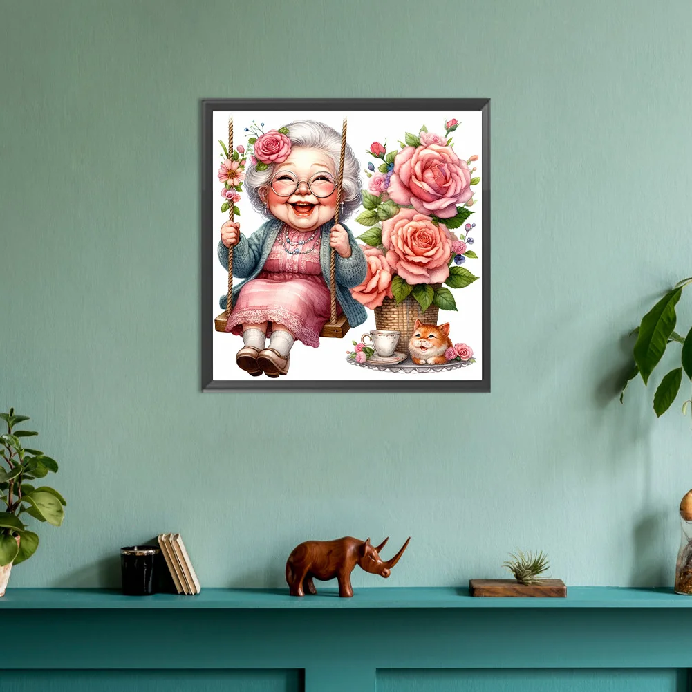 Diamond Painting - Full Round Drill - Swing Old Lady(Canvas|30*30cm)