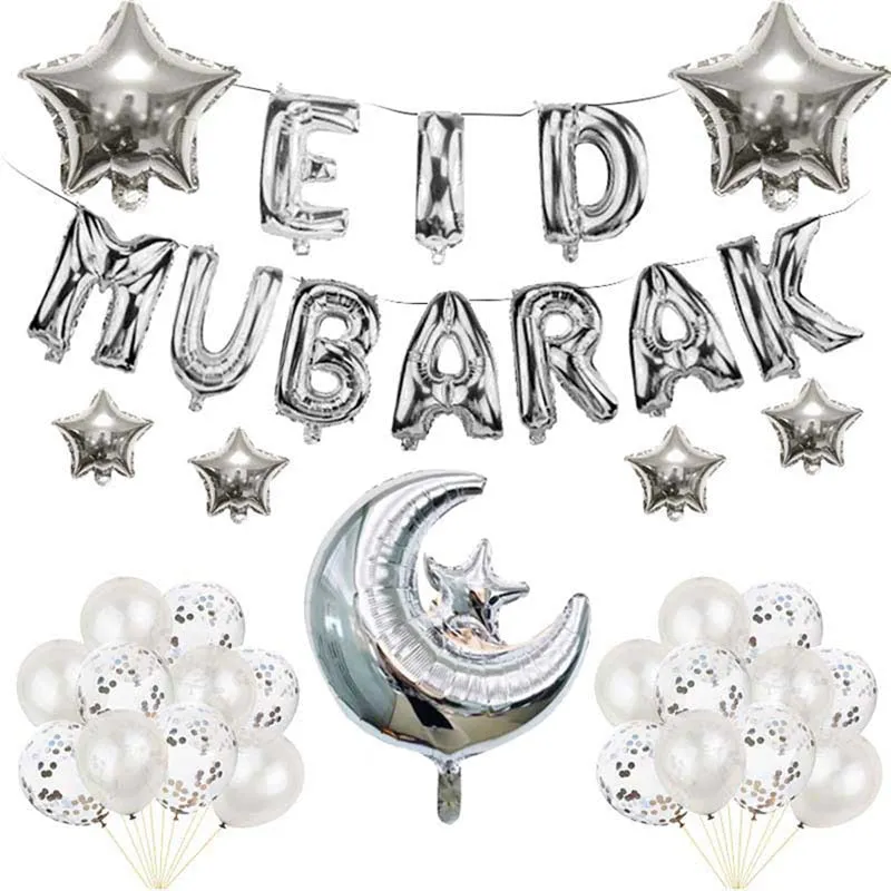 1Set Eid Mubarak Letter Foil Balloons Ramadan Kareem Decorations Banner Star Moon Helium Globos Muslim Islamic Party Supplies