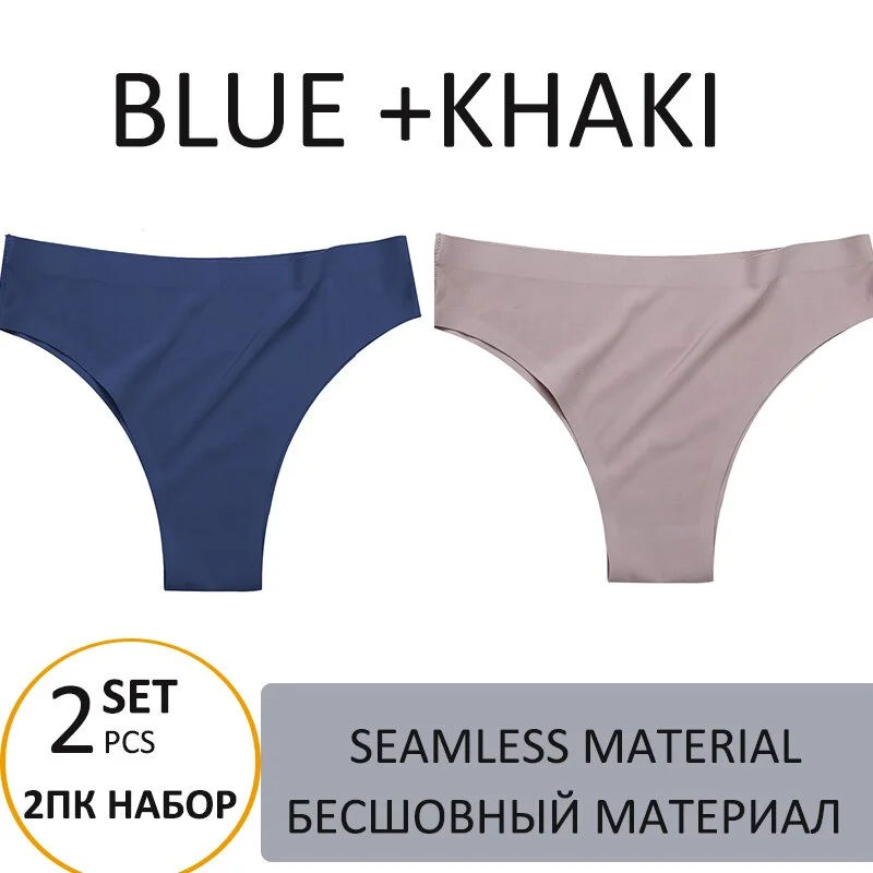 2PCS/Set Woman Panties Sexy Bikini Thongs Women Underwear  T-Back Female Lingerie Seamless Ice Silk Underpants For Woman 2021