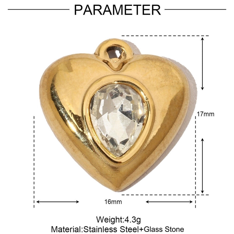 3 PCS/Package 304 Stainless Steel Rhinestones Heart Shape Pendant Jewelry Accessories