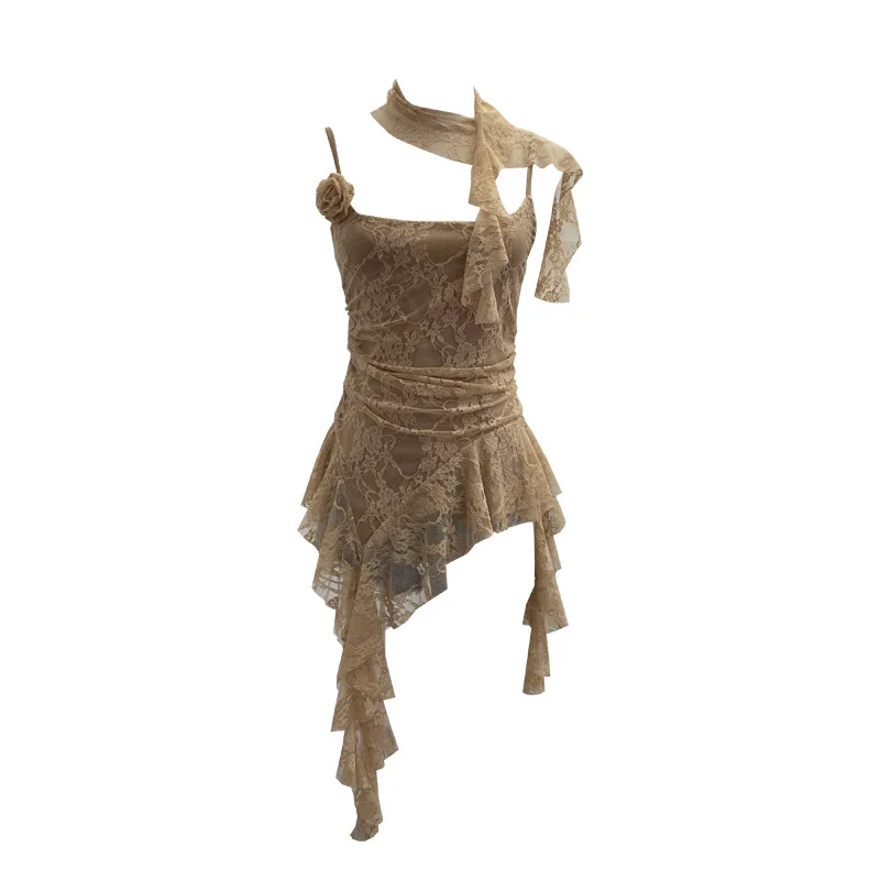 Nigikala Nigikala Shooting Lace Suspension Sheaf Vest Women's Summer Thin Irregular Lotus Leaf-Side Ribbon Slime Blouse 11851