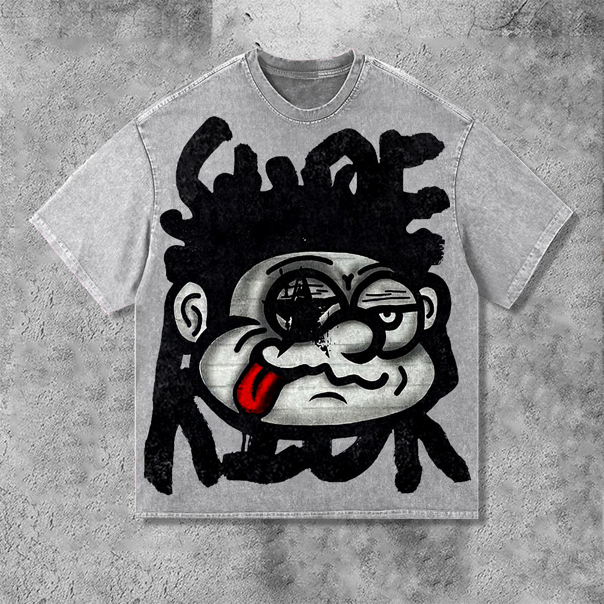 Sopula Vintage Big Face Graphic Distressed Acid Wash T-Shirt - SOPULA