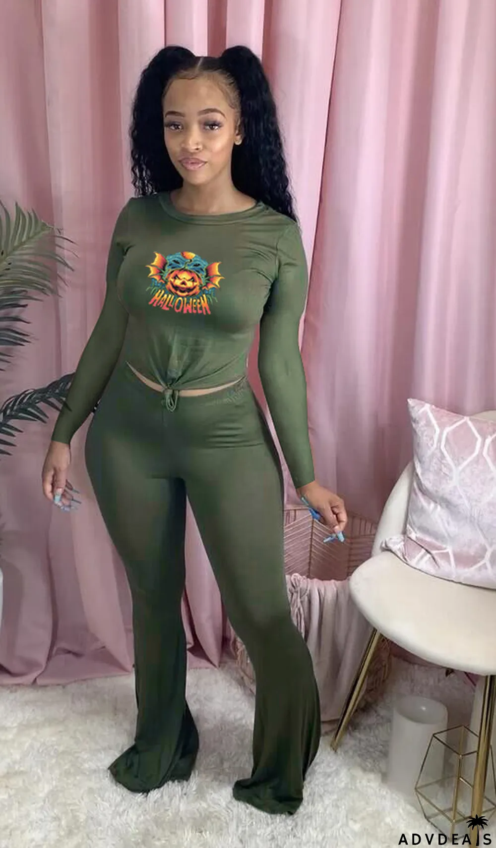 Fashion Crew Neck Print Casual Suit