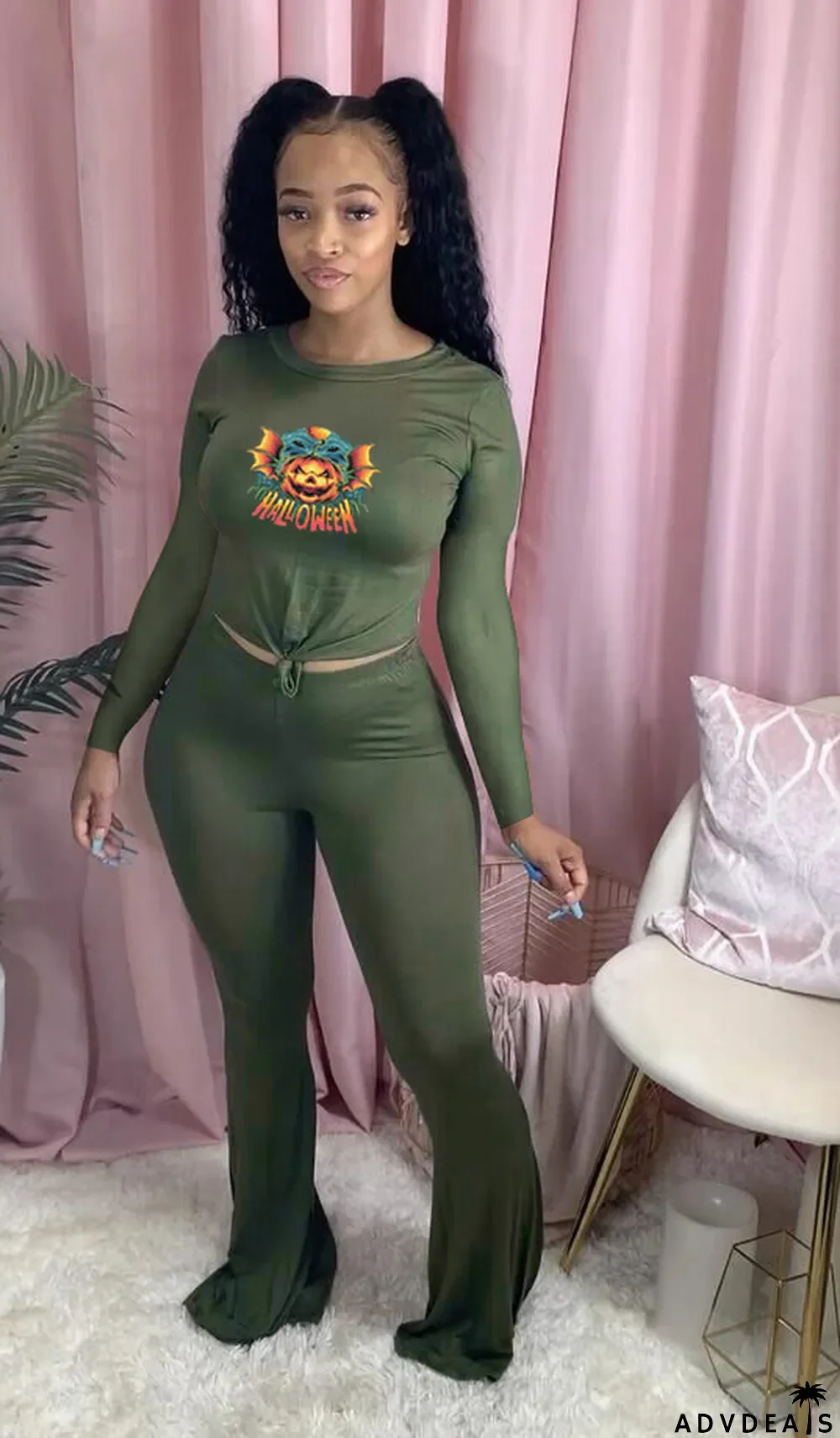 Fashion Crew Neck Print Casual Suit