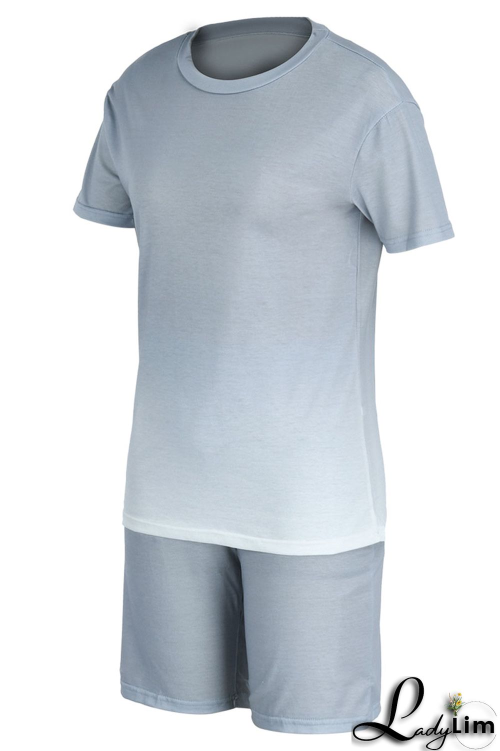 Grey Fashion Casual Street Sportswear Gradual Change Solid O Neck Plus Size Two Pieces