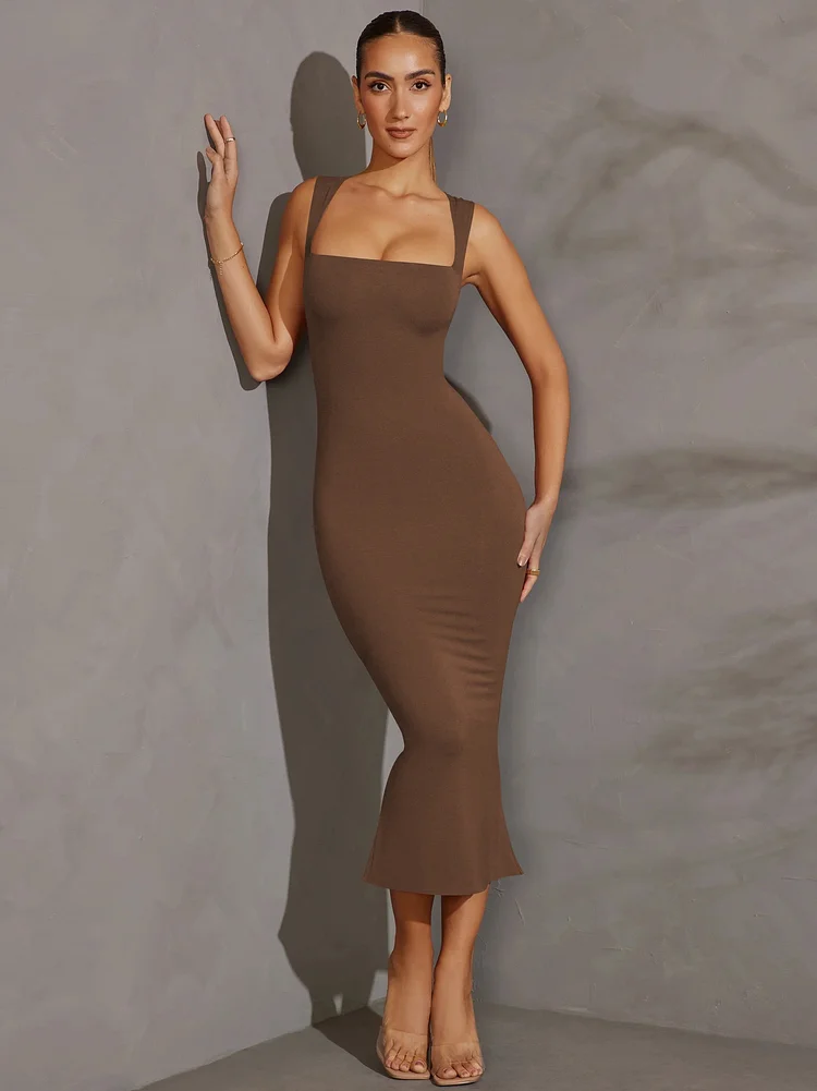 Straight Neck Maxi Dress