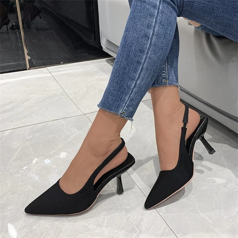 Women's Shoes Autumn Orange Lace-up Stiletto Heel Pointed High Heel Rhinestone Buckle Temperament Muller Single Shoe Women