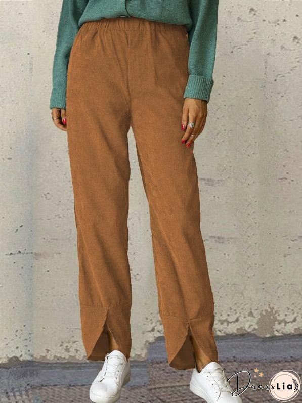 Pants Corduroy Elastic Waist Straight-Leg Casual Pants for Women