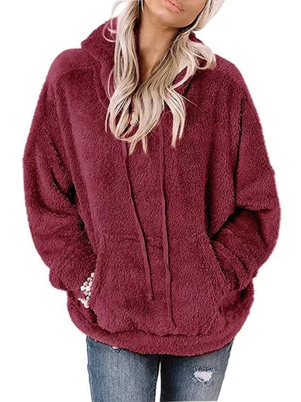 Women plus size clothing Women's Plush Sweater Sherpa Sweatshirt Solid Color Scoop Neck Ruffled Long Sleeve Sweater Top-Nordswear