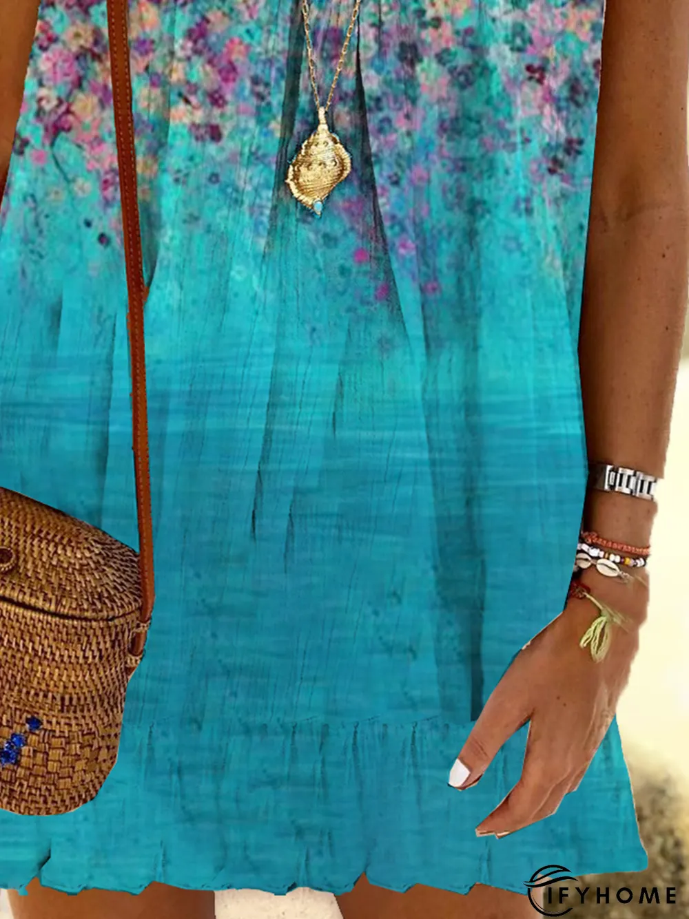 Vintage Holiday Hippie Casual Spaghetti-Strap Boho Weaving Tunic Dress | IFYHOME