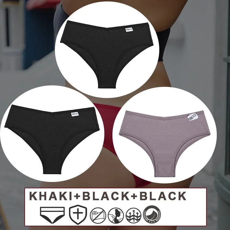 FINETOO 3PCS/Set M-2XL Women's Cotton Lingerie Panties Sexy  Underwear Bikini Thongs Pantys For Ladies Plus Size Female Briefs