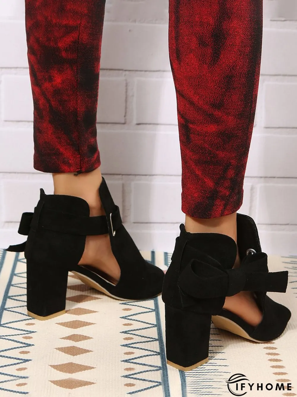 Women's Bow Decor Peep-Toe Chunky Heel Sandals Bootie | IFYHOME