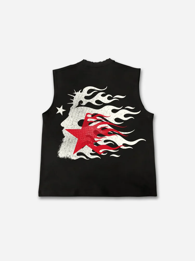 Flame Jesus Silhouette Network Vintage Graphic Vests