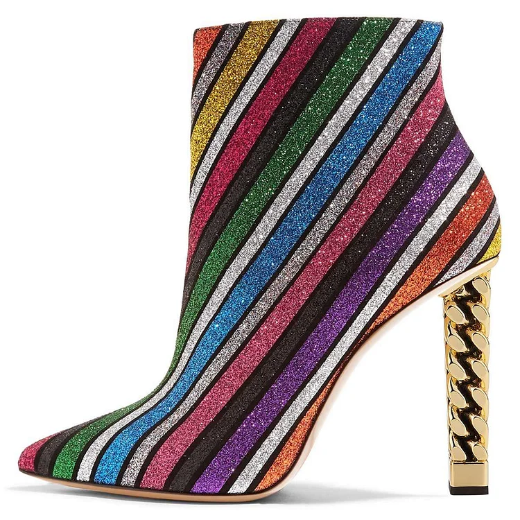 Multicolor Striped Chunky Heel Ankle Boots Vdcoo