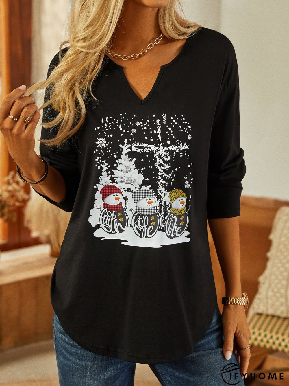 Casual Jersey Christmas Snowman T-Shirt | IFYHOME
