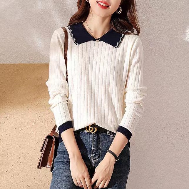 White Shift Long Sleeve Casual Sweater