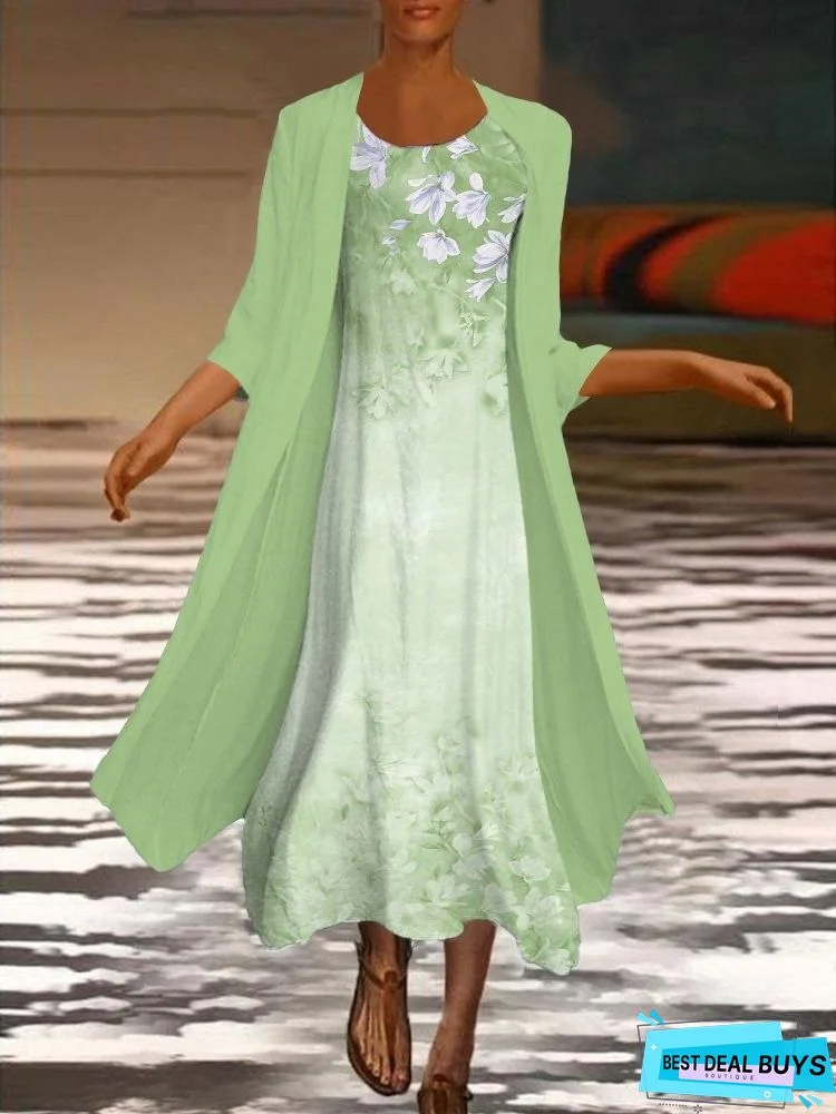 3/4 Sleeve Crew Neck Dress Two-piece suit