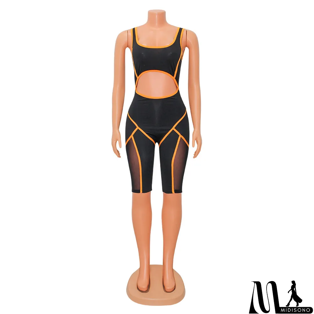 MidiSono - Women Summer Sexy Colorblock Sleeveless Cut Out Jumpsuit