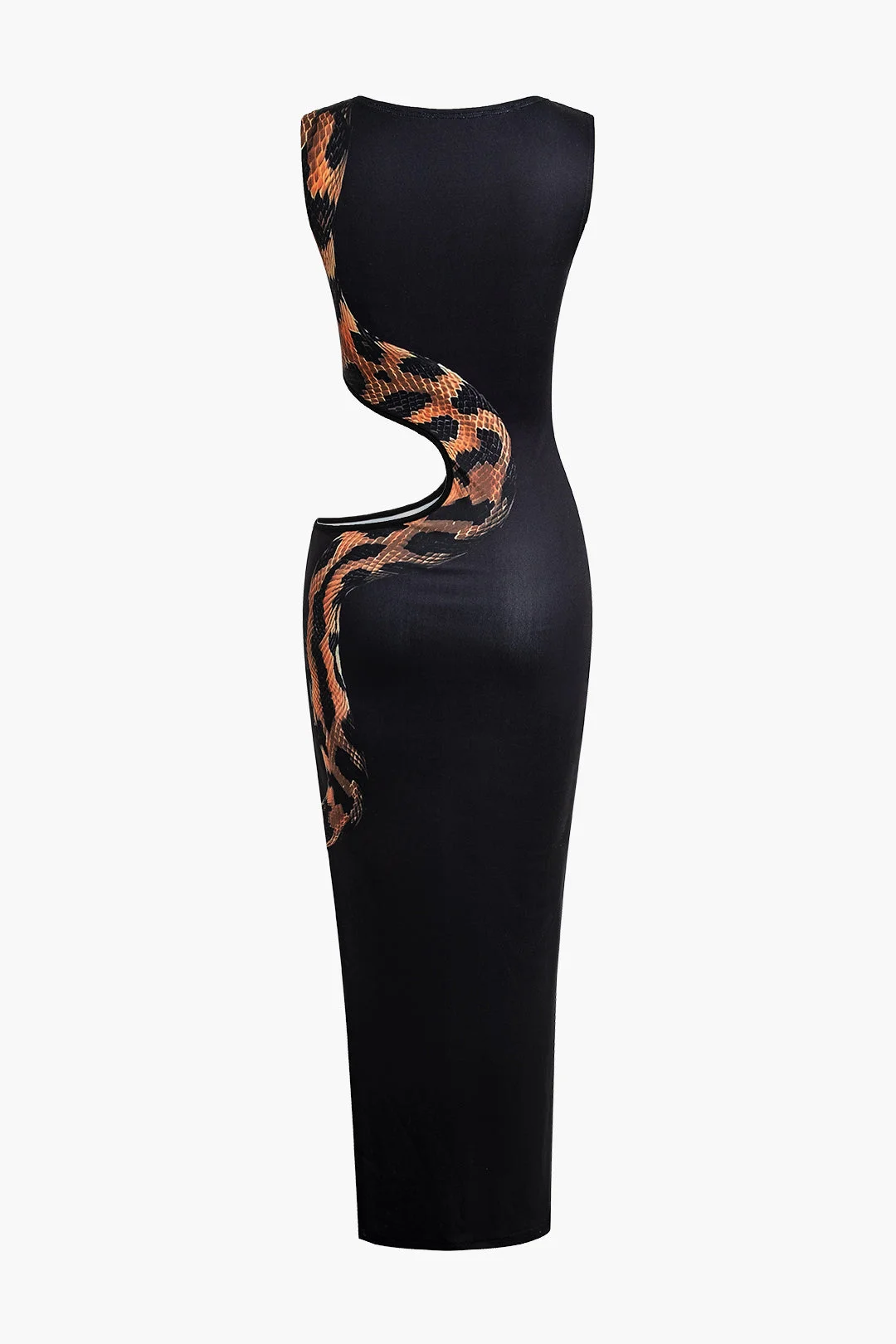 Brownm Snake Print Cut Out Sleeveless Maxi Dress with Slit