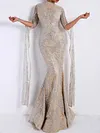Mermaid Embroidered Stand Collar Irregularity Long Sleeves Evening Dress