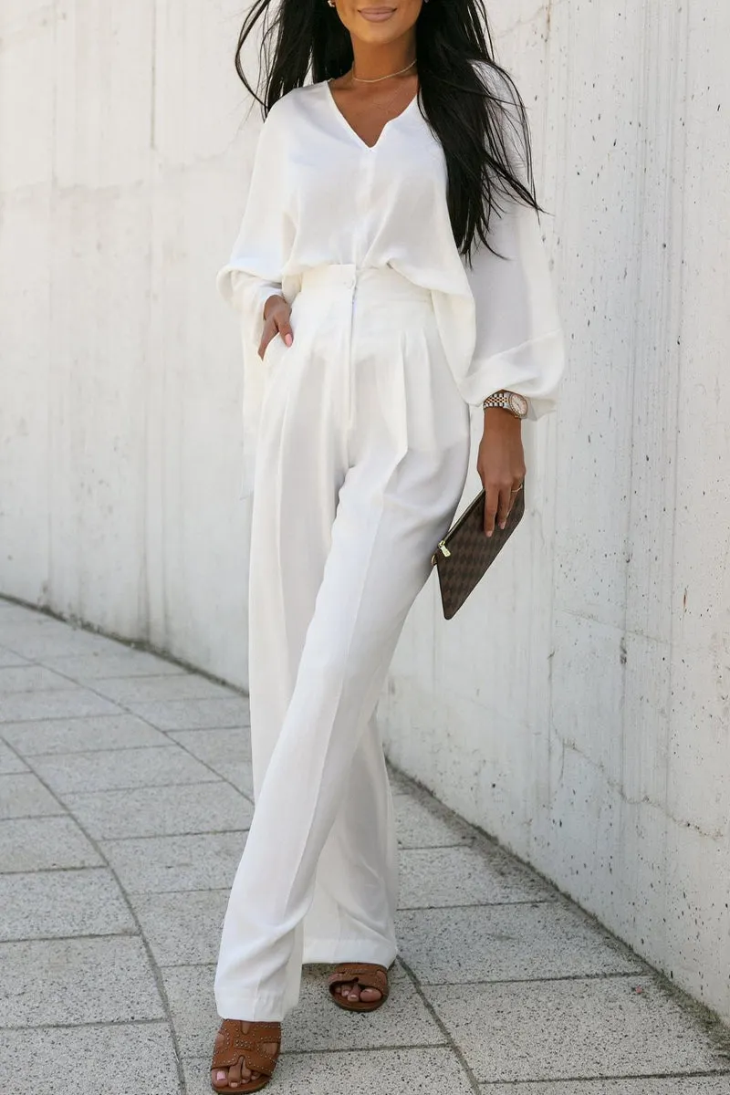 Casual Simplicity Solid With Bow V Neck Loose Jumpsuits