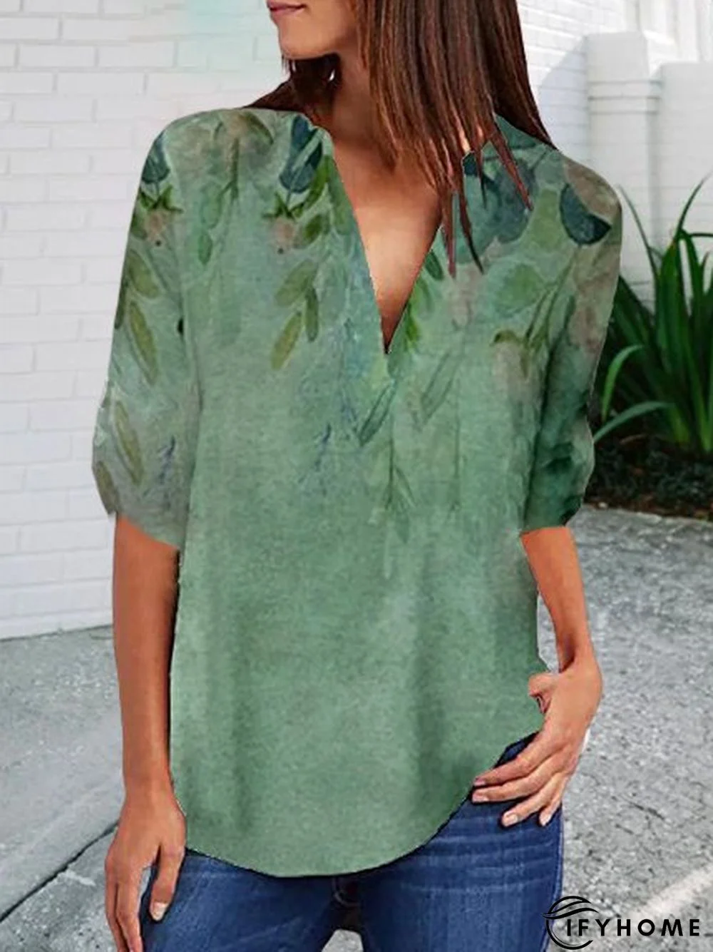 Casual Leaves Shift 3/4 Sleeve Tunic Top | IFYHOME