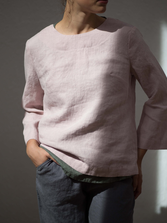 Solid Long Sleeve Crew Neck Casual Shirts & Tops