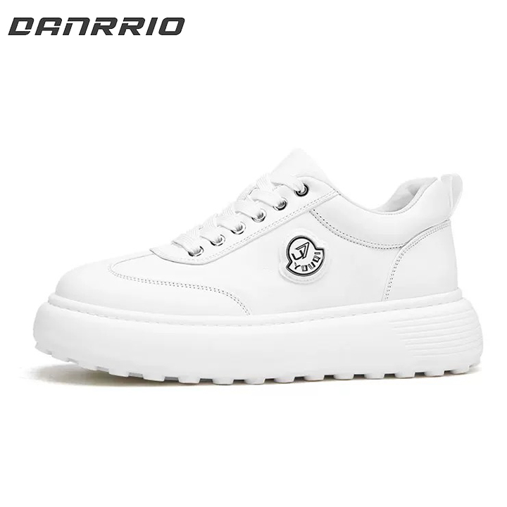 DANRRIO Leather Thick Sole Casual Trend Skate Shoes | Cowhide White Sneakers DANRRIO.COM DANRRIO