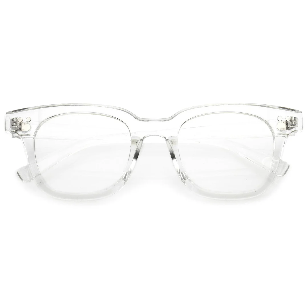 Modern Metal Rivets Square Clear Flat Lens Horn Rimmed Eyeglasses 46mm