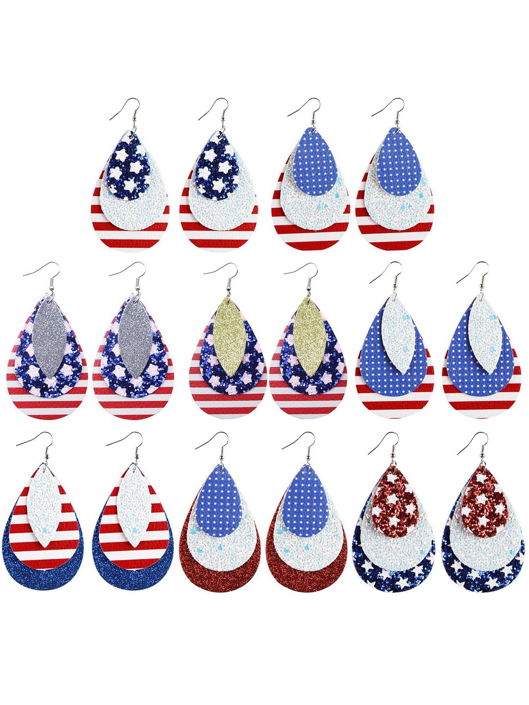 PU Triple Leather Print Independence Day Earrings
