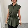 Women's Loose Elegant Waist-Cinching Polo Collar Short-Sleeve Top