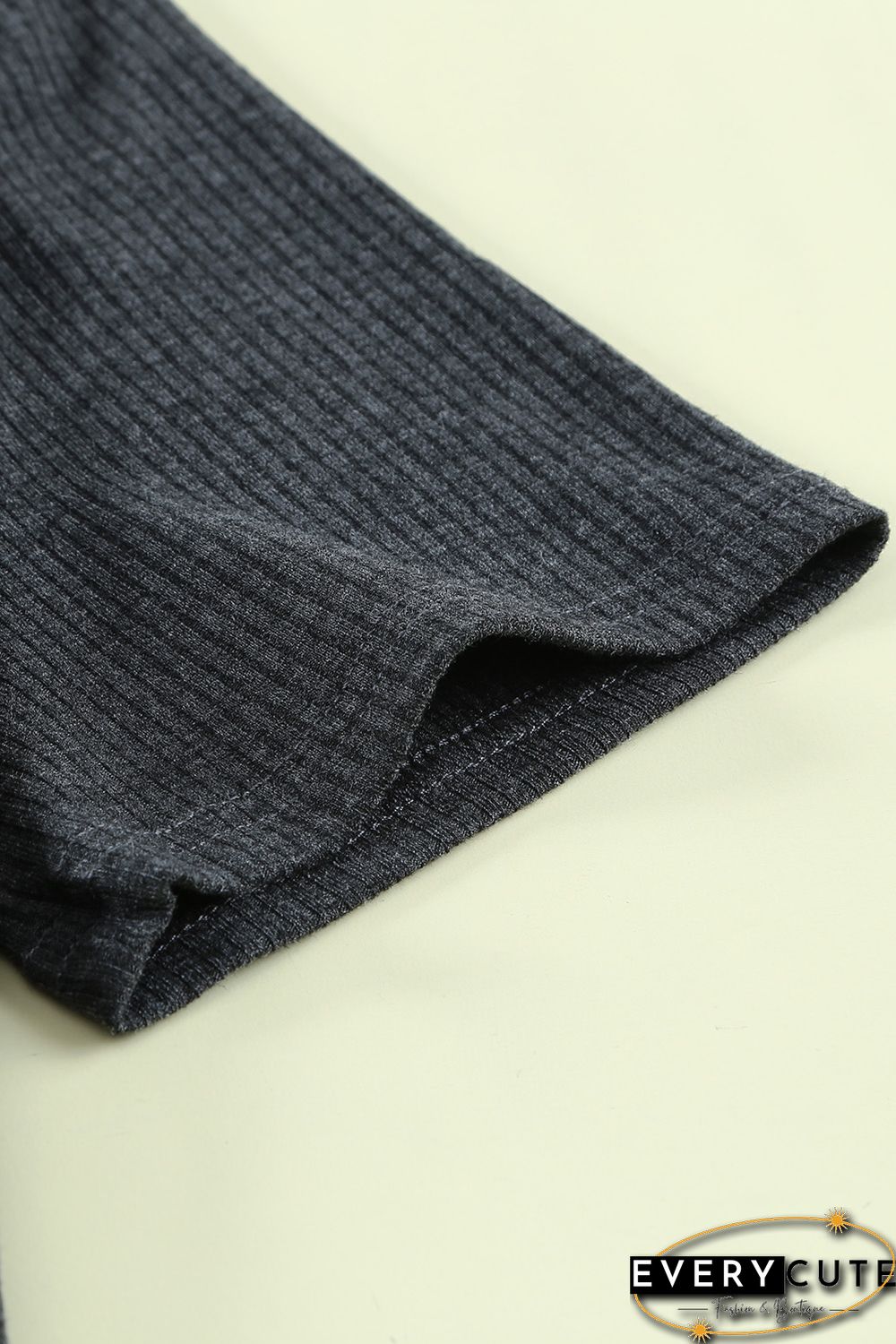 Black Ribbed Knit V Neck Short Sleeve Top