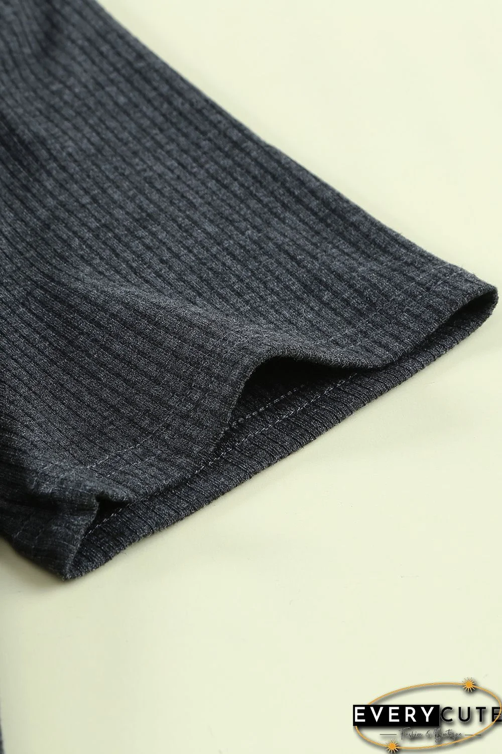 Black Ribbed Knit V Neck Short Sleeve Top