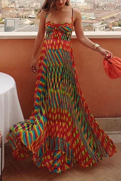 spaghetti strap backless ruffle trim printed maxi dress Quality Spaghetti Straps Ruffles Backless Sexy Hollow Out Embroidery Dress Blue / M main image 1