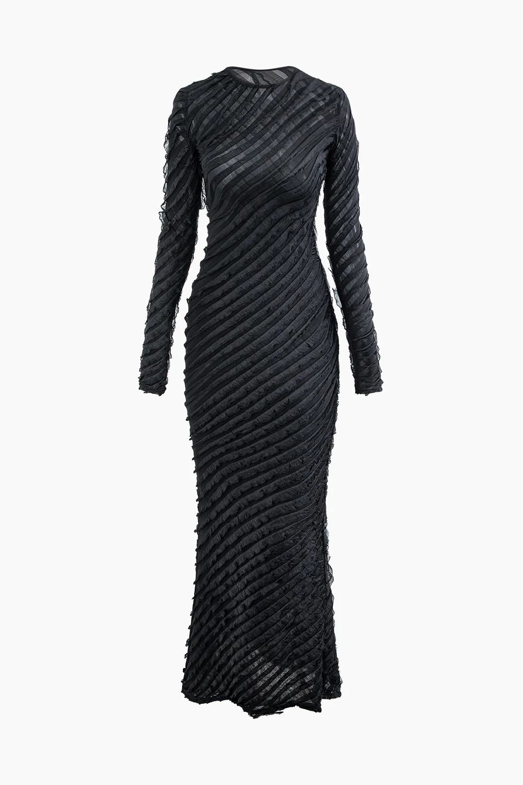 Rotimia Textured Round Neck Long Sleeve Maxi Dress