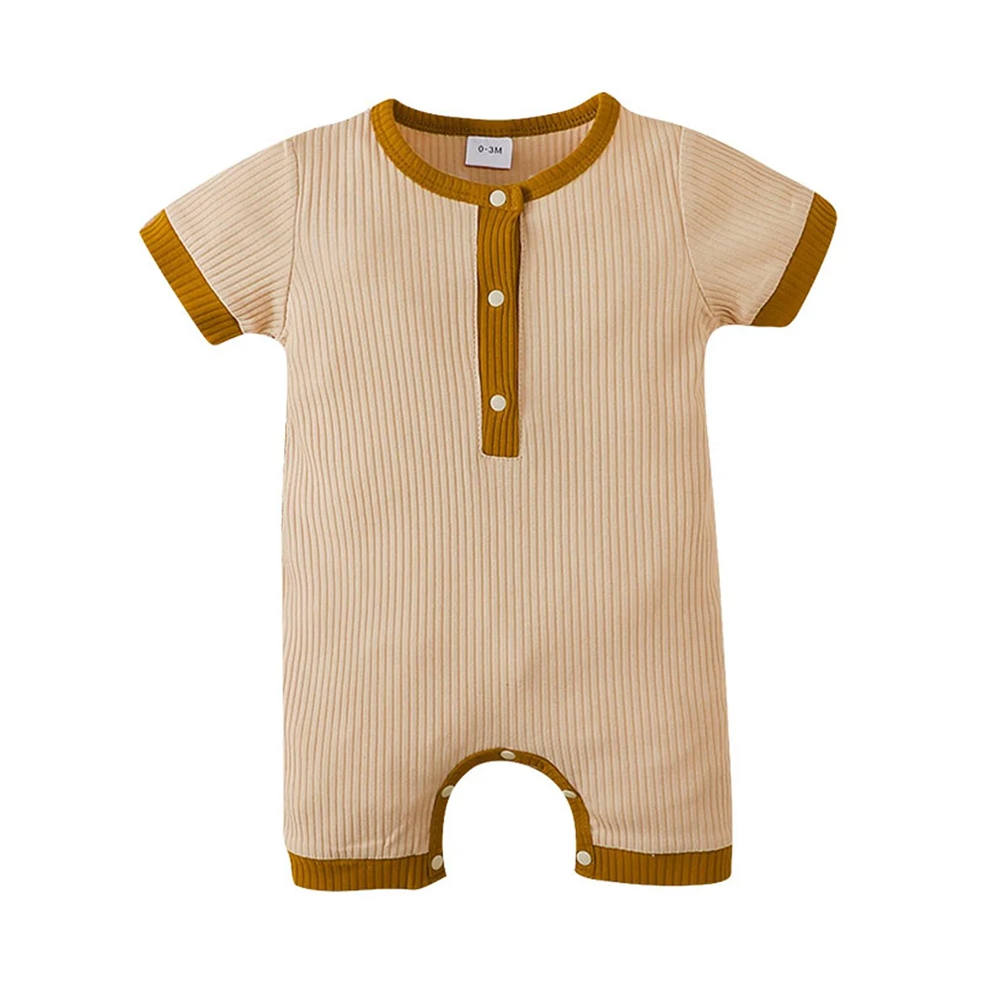 2021 Baby Summer Clothing Baby Girls Boys Short Sleeve Jumpsuit Summer Fashion Contrast Color Round Neck Single-breasted Romper