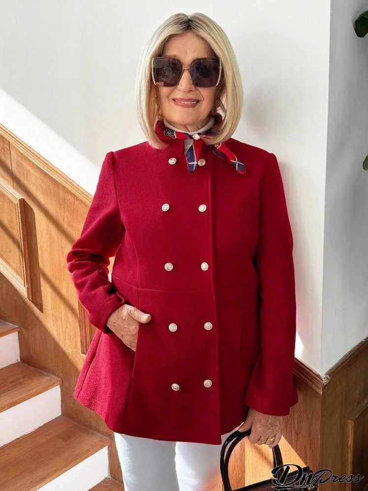 Women's Vintage Double-Breasted Wool Coat, Suitable For Casual Outings In Autumn