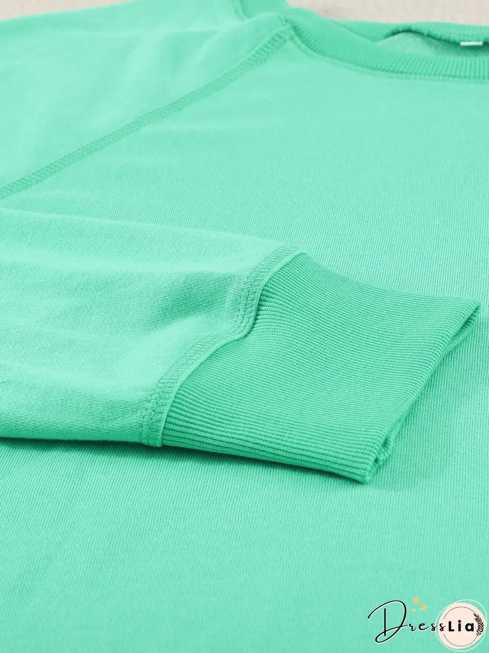 Green Crew Neck Long Sleeve Sweatshirt with Distressed Detail